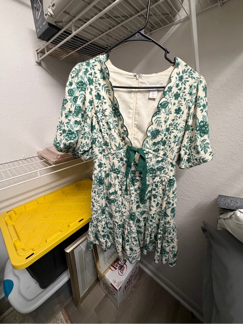 House of Harlow 1960 Green and White Floral Tie-Front Mini Dress